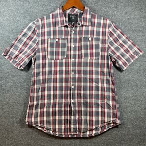 Ocean Current Button Up Shirt Men's Medium Red/Gray Plaid Short Sleeve Casual